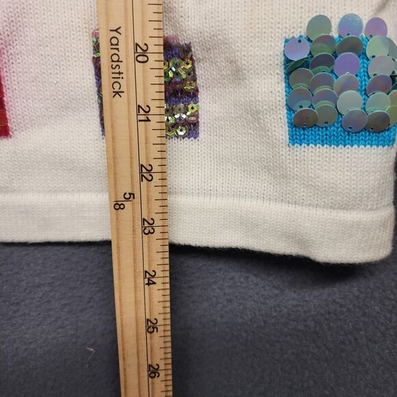 Terazzo Cardigan Sweater Womens Large White Short Sleeve V Neck Sequin Patchwork - Picture 6 of 16